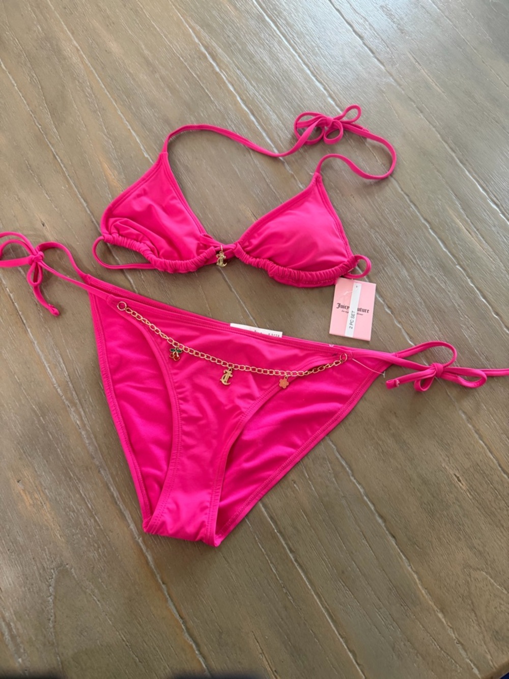 Juicy Couture Bikini Set Medium Pink Triangle Chain Charm